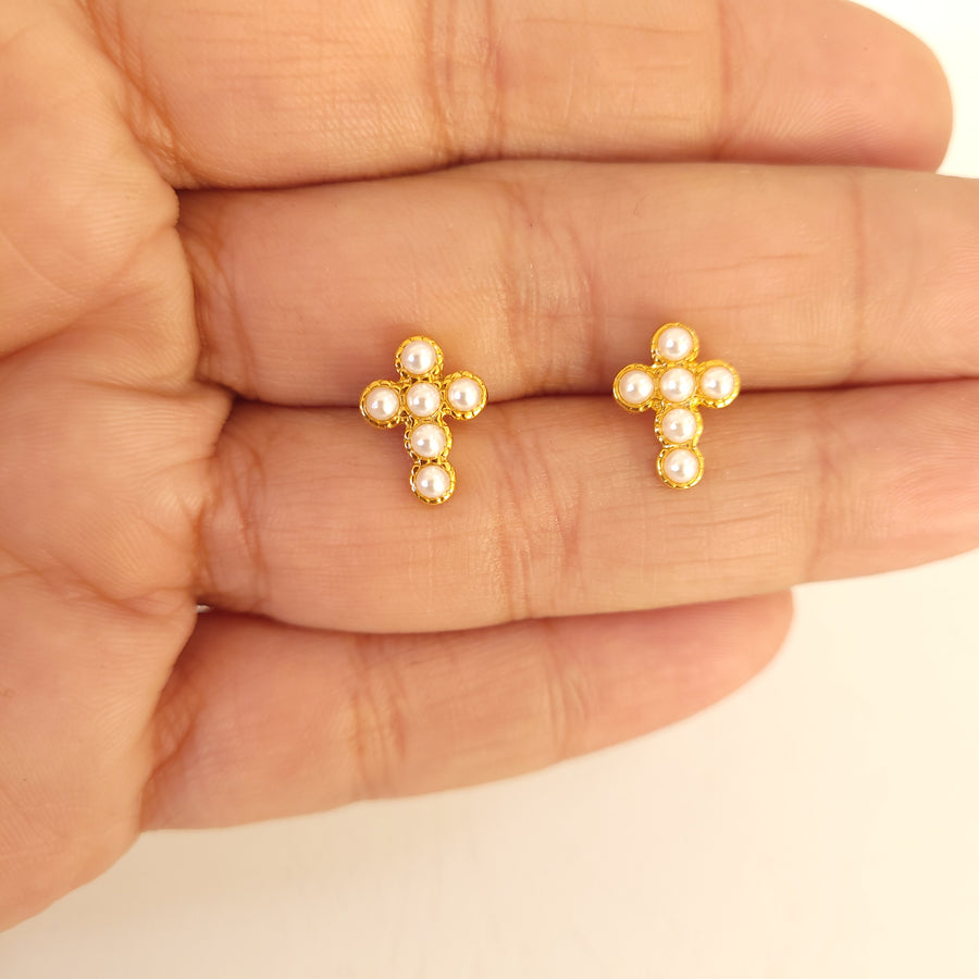 Cross Pearl Earrings