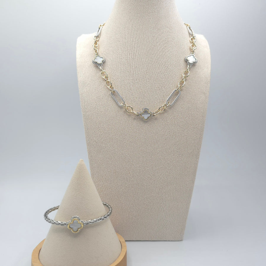 Madre Perla Clover Necklace, Bangle and Earrings