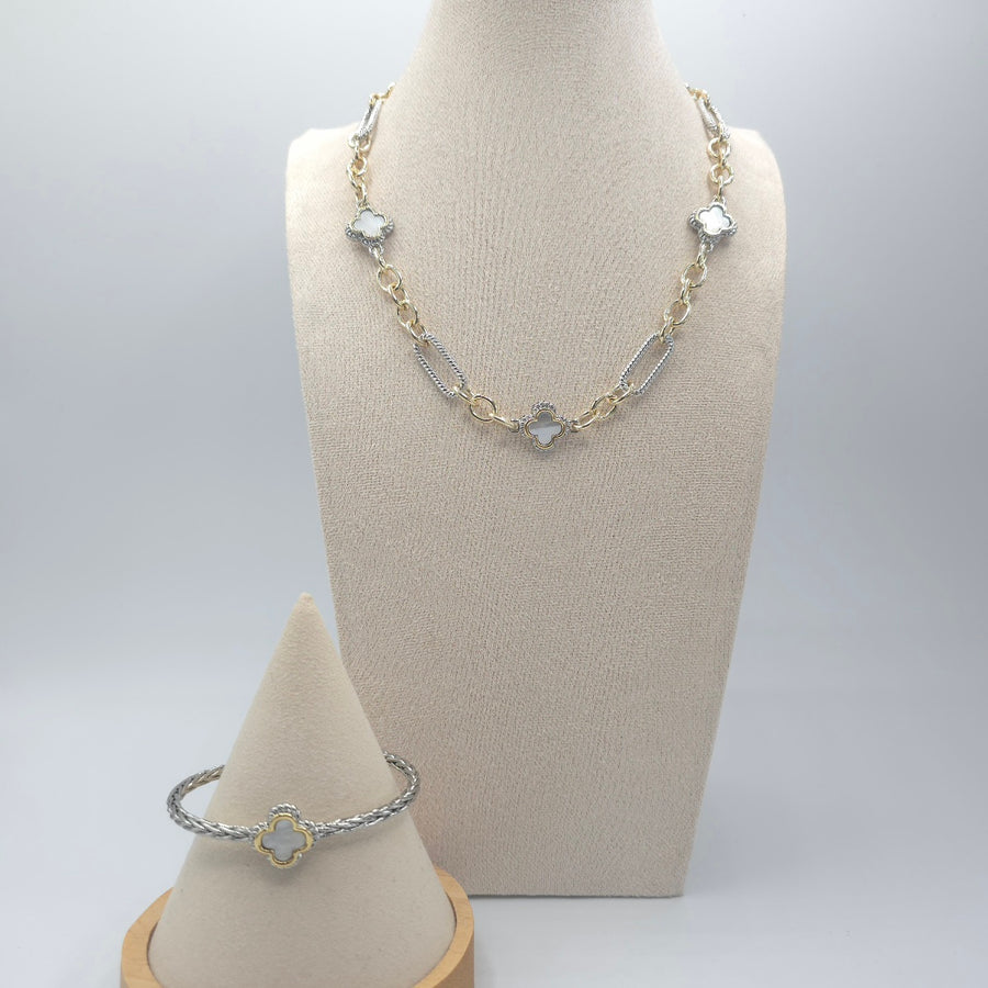 Madre Perla Clover Necklace, Bangle and Earrings