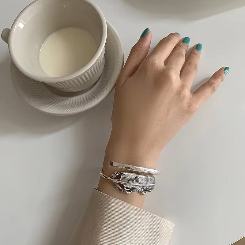 Feather Silver Bangle