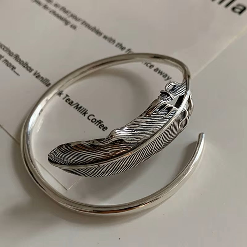 Feather Silver Bangle