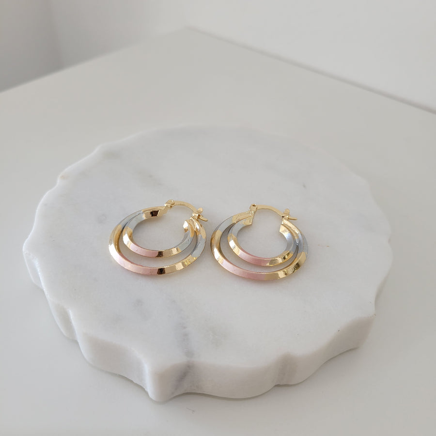Double Layer Three Tone Earrings Hoops
