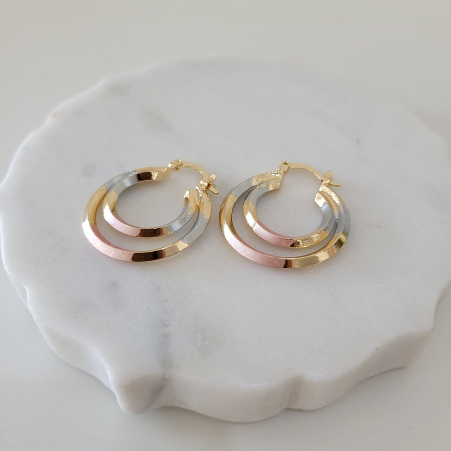 Double Layer Three Tone Earrings Hoops