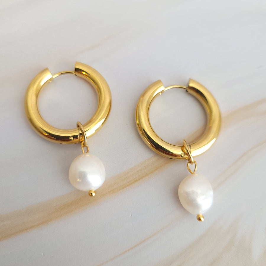 Pearl Stainless Steel Gold Plated 18K Earrings